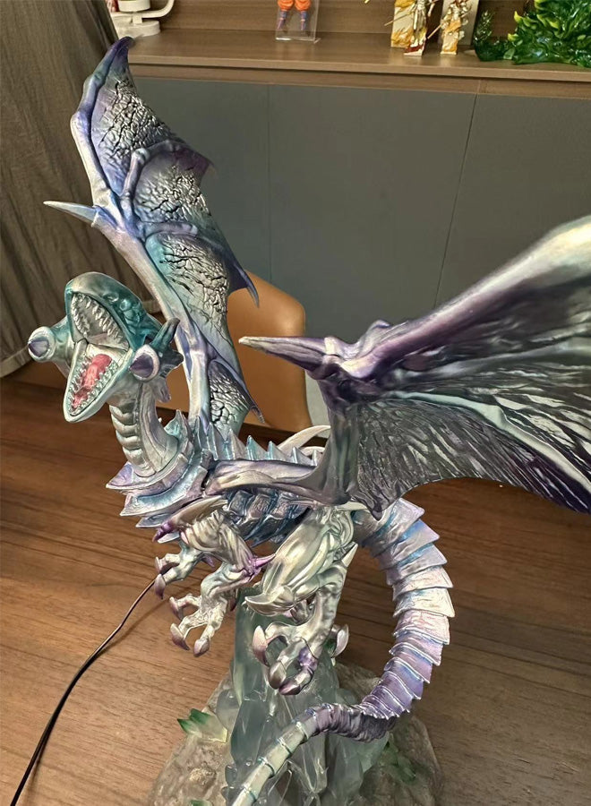 Yu-Gi-Oh! Blue-Eyes White Dragon figure, luminous, anime model statue with base