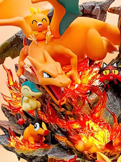 Pokémon Fire Series Family Bucket Anime Peripheral Model Statue Ornaments