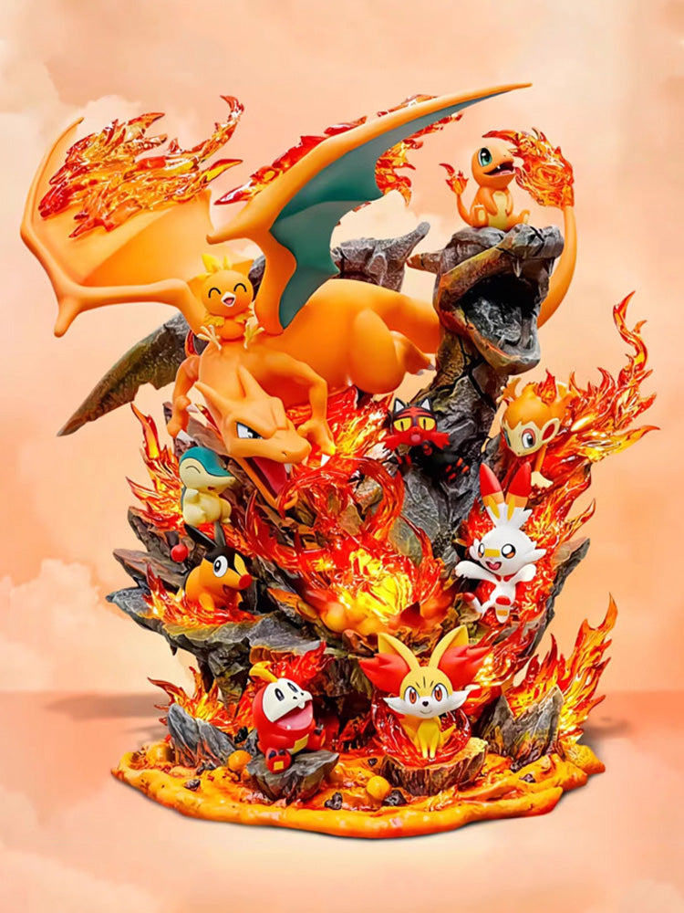 Pokémon Fire Series Family Bucket Anime Peripheral Model Statue Ornaments