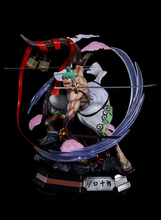 One Piece figure, Wano Country Kimono, Wild Tiger Zoro, Three Swords Style, Illuminating figure, anime model, statue ornament